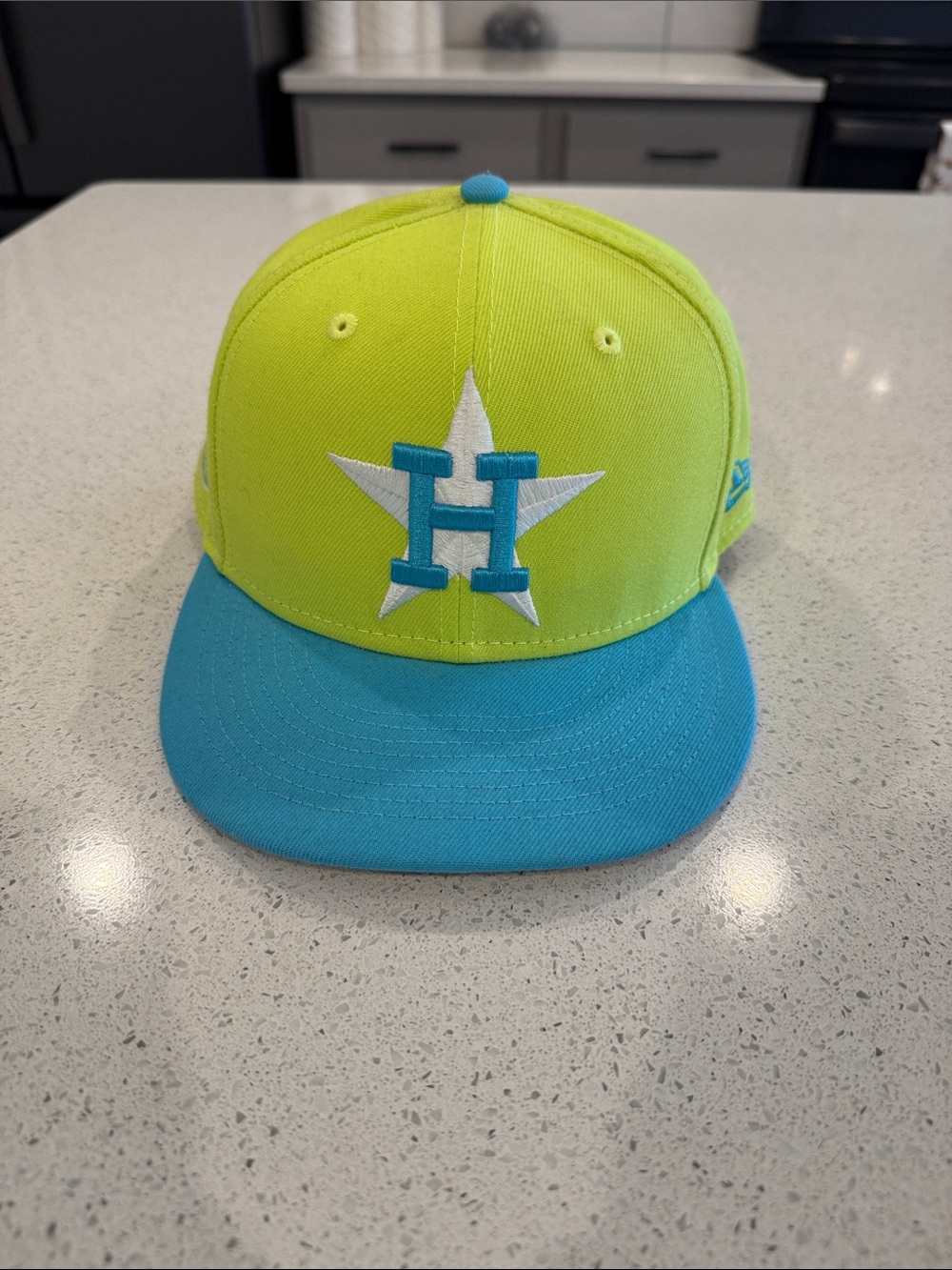 New Era Neon Yellow and Teal Houston Star H Snapback Hat